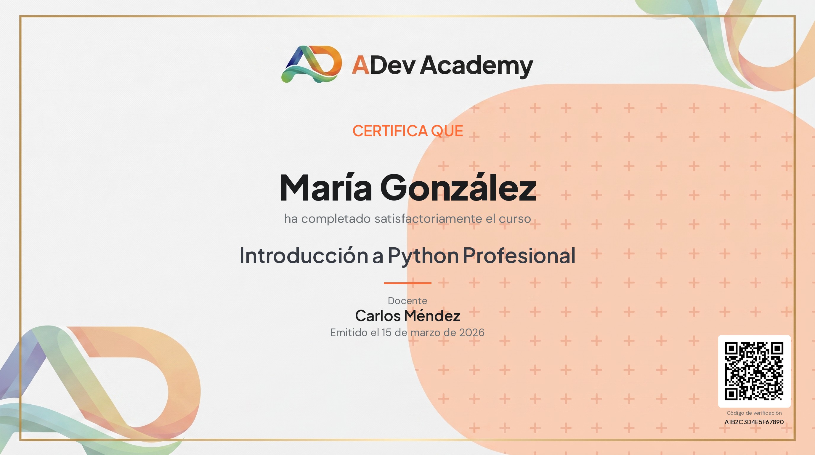Ejemplo de certificado ADev Academy